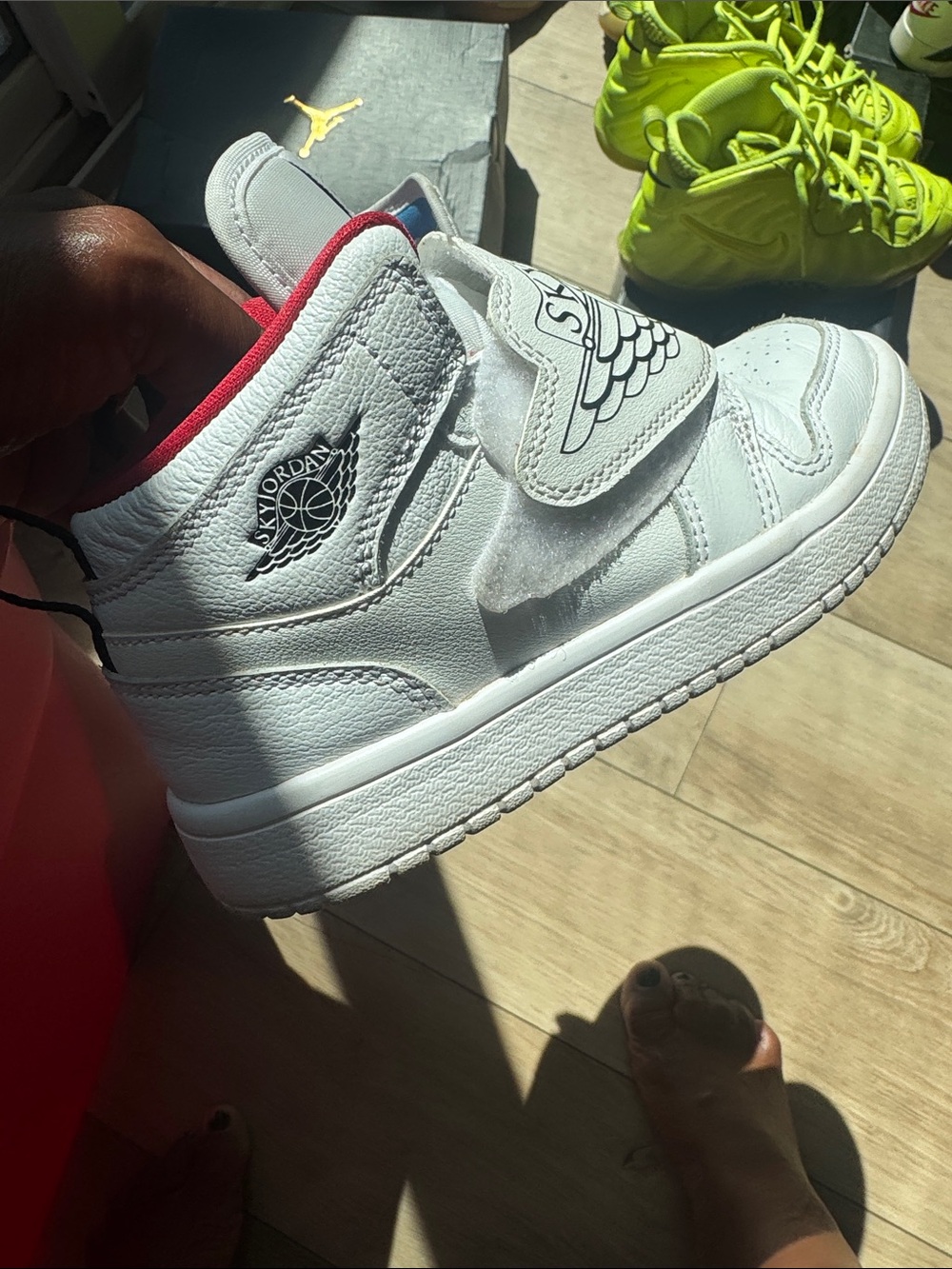 Jordan Kids White and Red Mid-Top Sneaker with Wing Logo